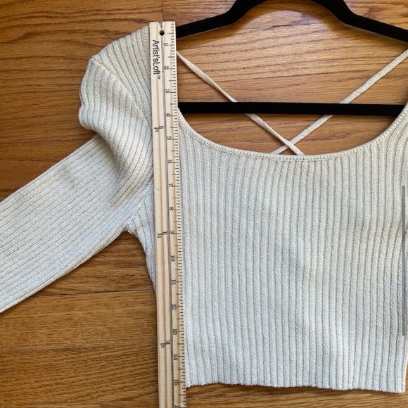 Princess Polly Lamarca Knit Set Beige Size 6 2-Piece Bellbottoms Disco Cropped - Picture 6 of 12